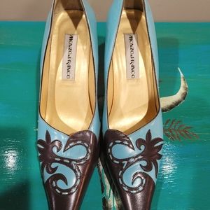 Monzo & Franco Stylish Turquoise and Brown Pumps